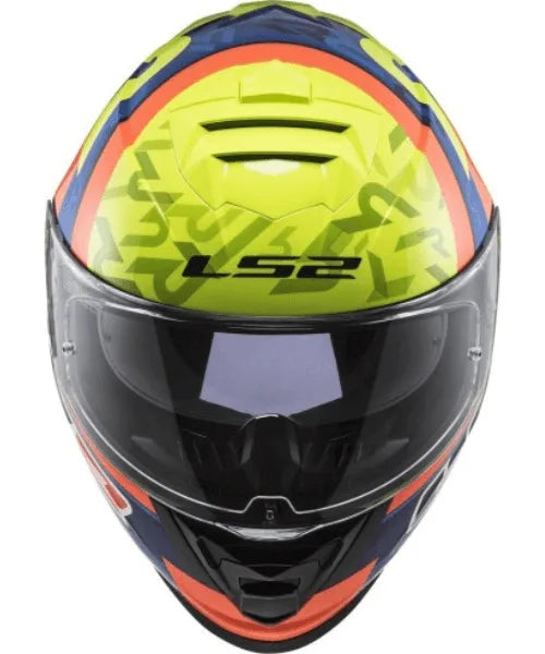 LS2 Storm 2 Salvador Replica Full Face Helmet, Best Affordable Race Helmet in India, Clear Visor Stylish Graphics Helmet safe for indian roads, Top LS2 Helmet in Blue Hi Viz Yellow Color for Indian Motorcycle Bikes like Royal Enfield, KTM, Yezdi, Pulsar, Triumph,