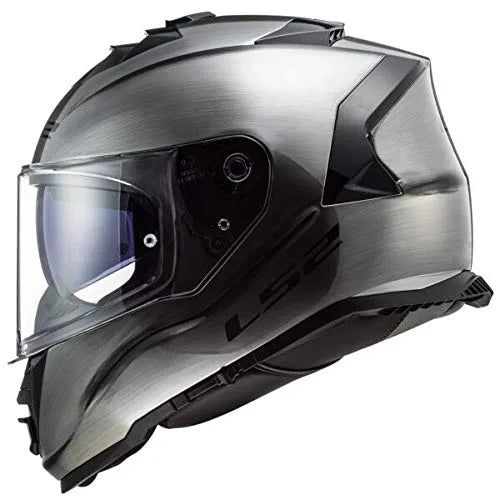 LS2 Storm 2 Solid Jeans Full Face Helmet, Best Affordable Race Helmet in India, Clear Visor Stylish Helmet safe for indian roads, Top LS2 Helmet in Titanium Gloss Color for Indian Motorcycle Bikes like Royal Enfield, KTM, Yezdi, Pulsar, Triumph,