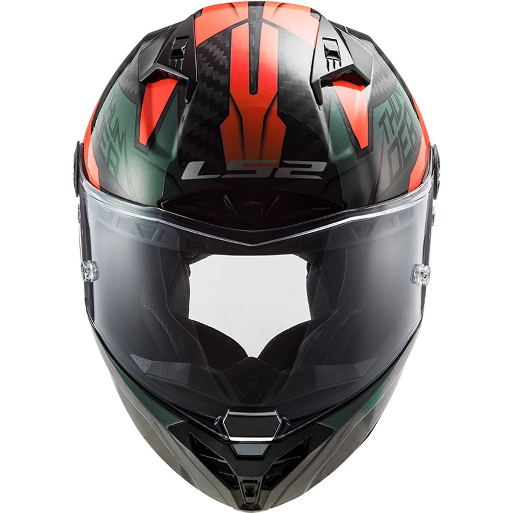 LS2 Thunder Carbon Chase Full Face Helmet, Best Carbon Fiber Helmet in India with Orange Green Color - High Quality Safe Bike Helmets in India
