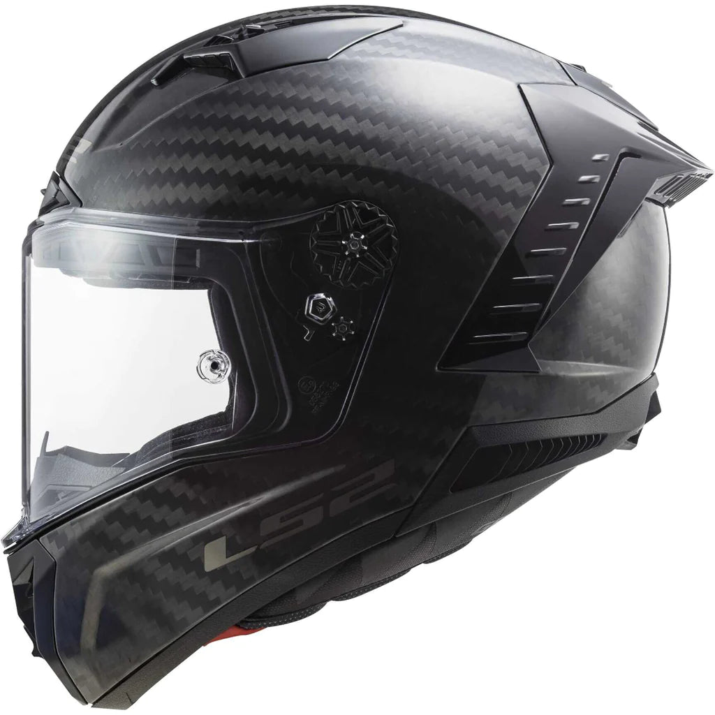Black motorcycle helmet with clear visor FIM Certified, Ls2 Ff805 Thunder Carbon Full Face Bike Helmet Black Gloss color, Best Black Helmet in India, Safest Helmet for Indian Roads