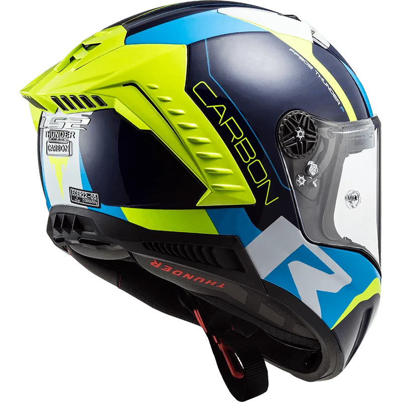 Black Blue Yellow color motorcycle bike helmet from LS2 Brand, Best Full Face Bike Helmet in India, Stylish Helmets in India with High Quality Carbon Fiber material, Safest Helmet for Indian Roads