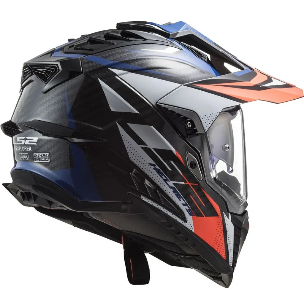 Ls2 Mx701 Explorer Carbon Focus Dual Sports Helmet - Gloss Blue White Red Styish Color Motorcycle Best Bike Helmet in India