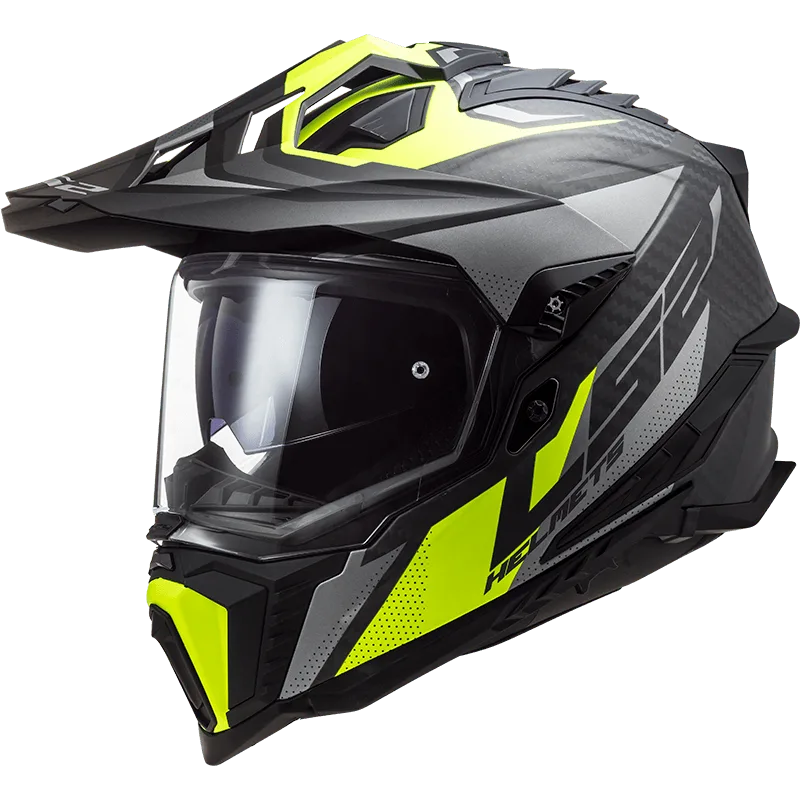 Ls2 Mx701 Explorer Carbon Focus Dual Sports Helmet - Matt Titanium Hi Viz Yellow Styish Color Motorcycle Best Bike Helmet in India