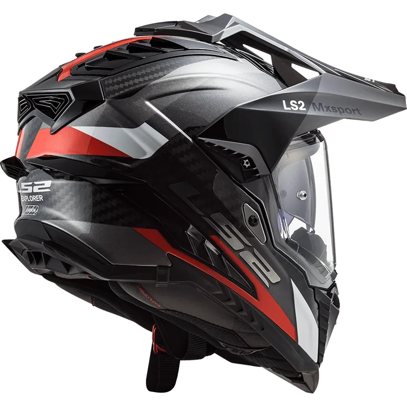 LS2 MX701 Explorer Carbon Frontier Dual Sports Helmet in Gloss Titanium Red Color - Best Carbon fiber helmet in India, Best helmet for Bike riders for Indian Bikes, Safest Helmet for Long touring, Road trips, adventure ours