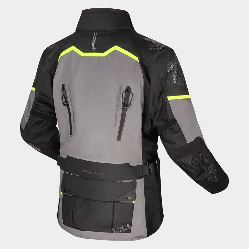 Ls2 Mens Riding Jacket Apollo Black Dark Grey Hi Viz Yellow stylish Color, Best mens riding jacket in india for road trips and long touring motorcycle bikes, top riding gear in india