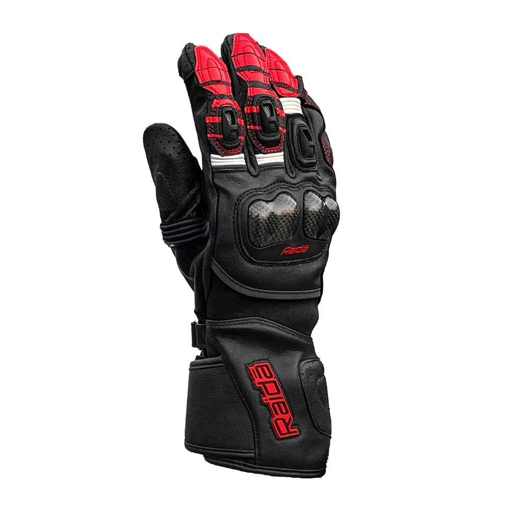 Raida Aeroprix Carbon Edition Full Gauntlet Riding Gloves in Black Red, Carbon Fiber Protection, Safest Bike Gloves in India, Best Riding Gloves for Bike riders in india