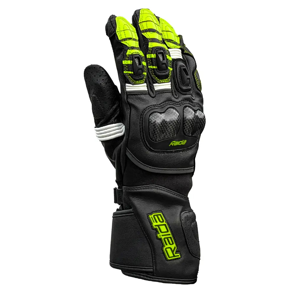 Raida Aeroprix Carbon Edition Full Gauntlet Riding Gloves in Black Yellow, Carbon Fiber Protection, Safest Bike Gloves in India, Best Riding Gloves for Bike riders in india