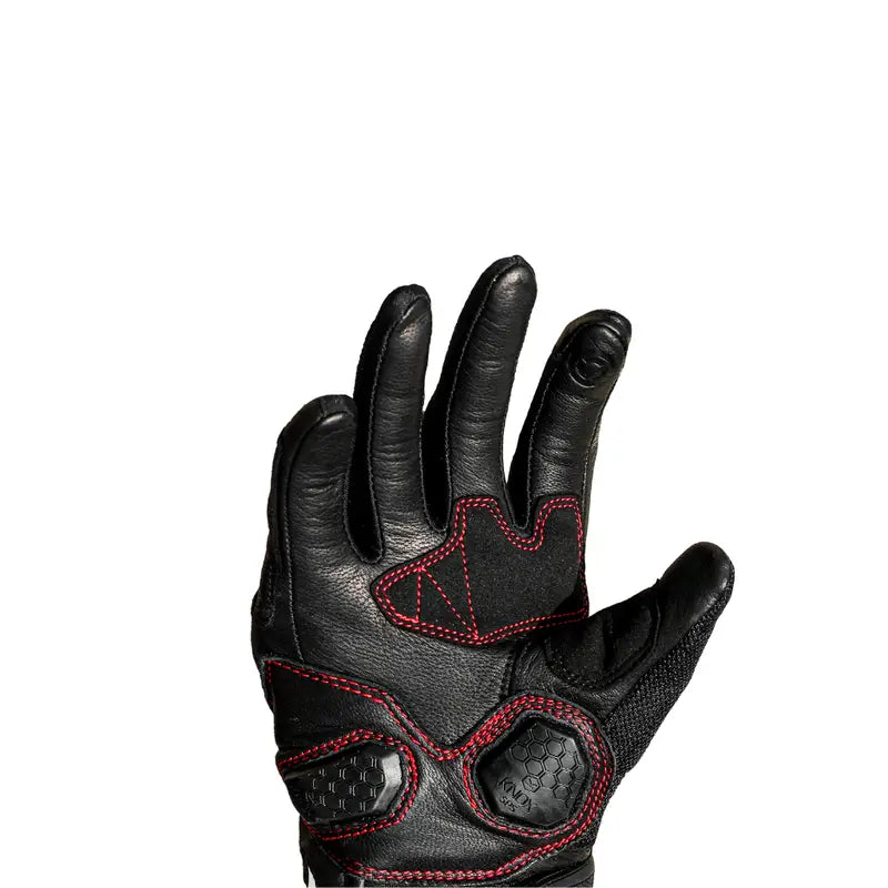 Raida AirWave Full Leather Motorcycle Riding Gloves in Black Red Color – Knox® SPS, TPR Protection & Touchscreen Ready, Best Riding Gloves in India, Safe Bike Gloves for Indian Riders,