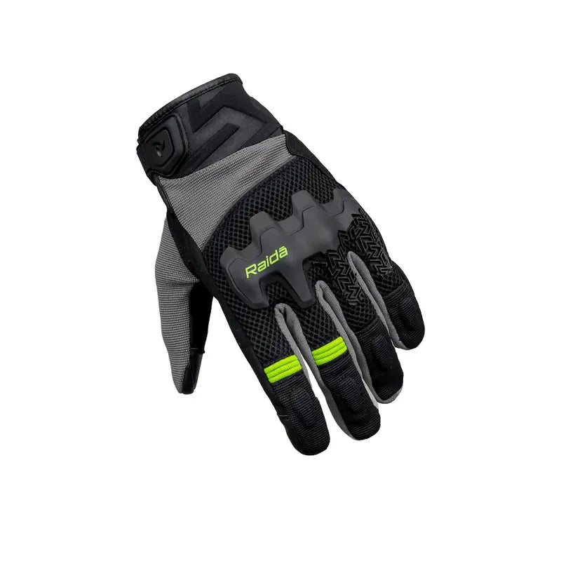 Raida Drift Motorcycle Riding Gloves in Black Hi Viz Green Color, Waterproof gloves with All-Terrain Protection & Comfort, Best Riding Gloves in India for Bike Riders, Best Bike Gloves for safe riding, long touring, road trips
