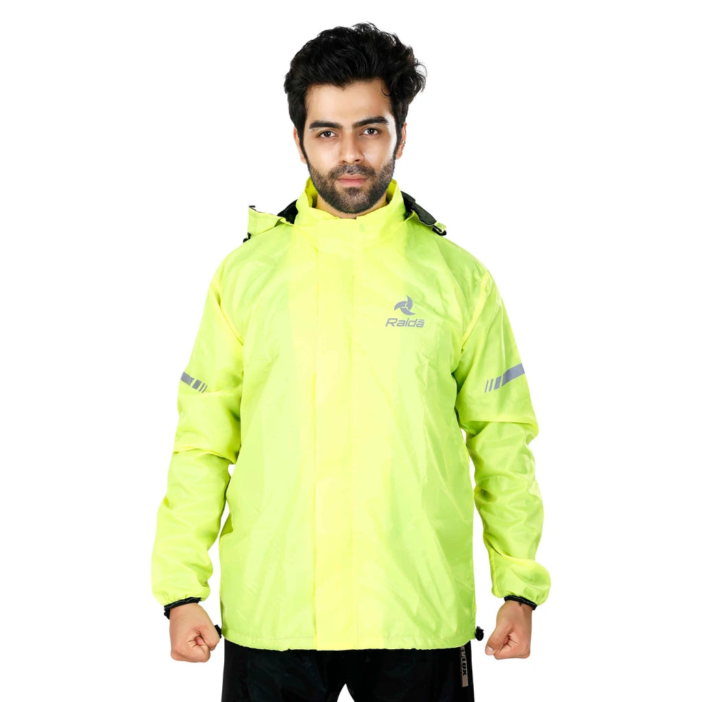 Raida Drymax 15K Rain Jacket in Hi Viz Yellow Color – Waterproof Motorcycle Rain Jacket With 15,000Mm Rating, Best Rain Jacket for Bike Riders, Waterproof Jackets for Long Touring, Road Trips, Best Raingear for Bikers, Best Raincoat for Riders in India