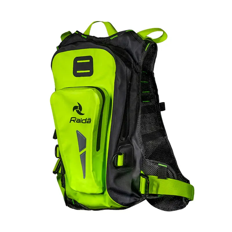 Raida Dryporter Waterproof Hydration Backpack in Hi Viz Green Color – 10L Ipx5 Dry Bag With Tool Kit Pouch, Best Hydration Backpack in India, Hydration Bag for Bike Riders, Water Bag for Bike Riders for long touring, Road trips, bike rides