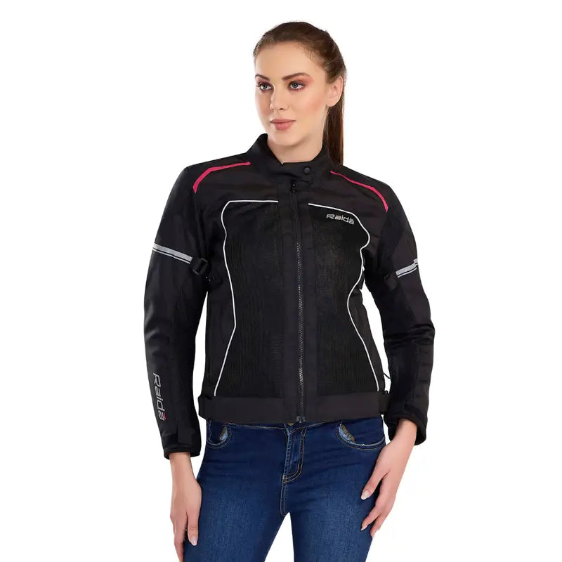 Raida Empress Womens Riding Jacket in Black Pink Color – Bike Jacket for female riders with Ce Level 2 Armored Protection, Womens Bike Jacket is Tailored Fit For Female Riders, Best womens riding jacket for long touring, road trips and long bike rides