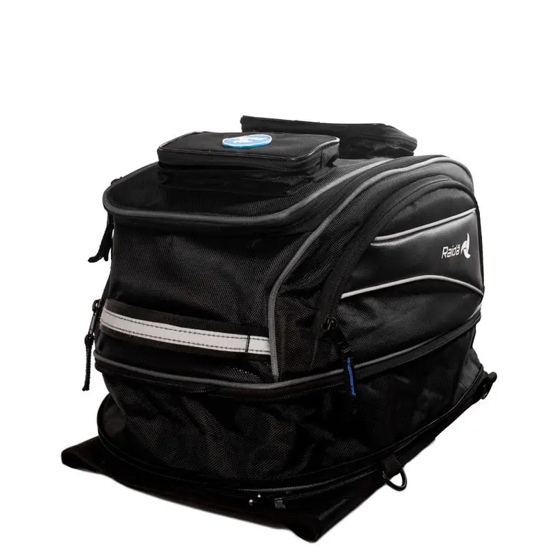 Raida Luggage Gps-Series Magnetic Tank Bag in Black Grey Color – Expandable Motorcycle Tank Bag With Backpack Straps, Best Magnetic Tank Bags in India, Luggage bags for bike riders, Best Tank Bags for long touring, road trips, adventure rides