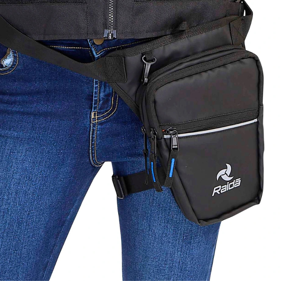Raida Motomate Motorcycle Thigh Bag in Black Color – Stylish Pu-Coated Utility Bag With Adjustable Straps, Best Thigh Bag for Bike Riders, Luggage Accessories for Riders