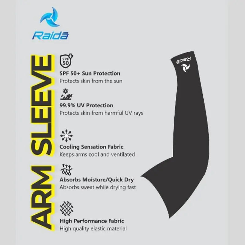 Raida Performance Layer Compression Arm Sleeves in Black Color – Full Arm Uv Protection & Muscle Support For Riders & Athletes, Best Arm Sleeves for bike riders for Safety from sun, Long touring, road trips, adventure rides