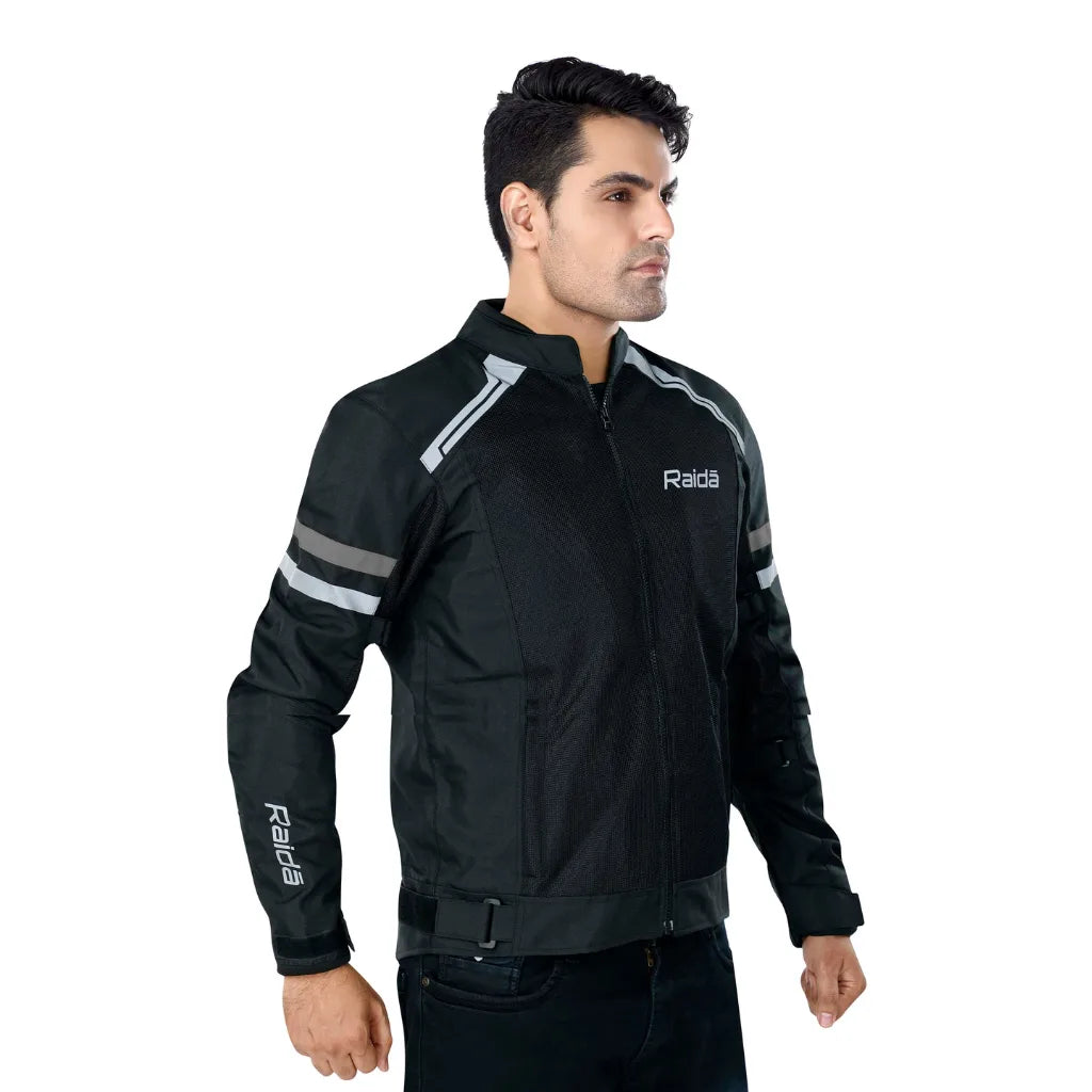 Raida Tourer Motorcycle Jacket in Black Color – Budget-Friendly Best Riding Jacket under 5000 in India, Best Bike jacket for riders under 5k, Ce Level 2 Armored Riding Jacket ith full safety and protection, Best Bike Jacket for Long touring, road trips, safe long tours for motorcycle riders riding Indian Bikes