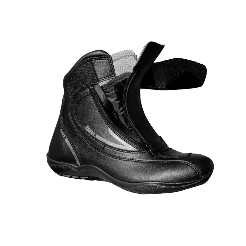 Raida Tourer Motorcycle Riding Boots Black Grey Color – Isi-Certified Short Touring Boots With Dual Zippers, Best Riding Boots in India, Best Riding Shoes for Long touring, Road trips.