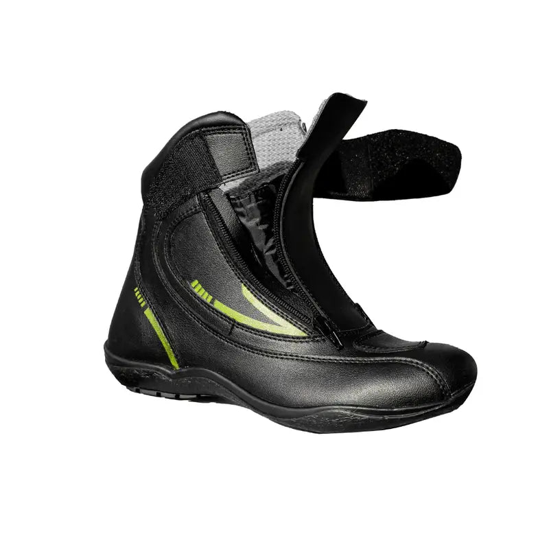 Raida Tourer Motorcycle Riding Boots Black Yellow Color – Isi-Certified Short Touring Boots With Dual Zippers, Best Riding Boots in India, Best Riding Shoes for Long touring, Road trips.
