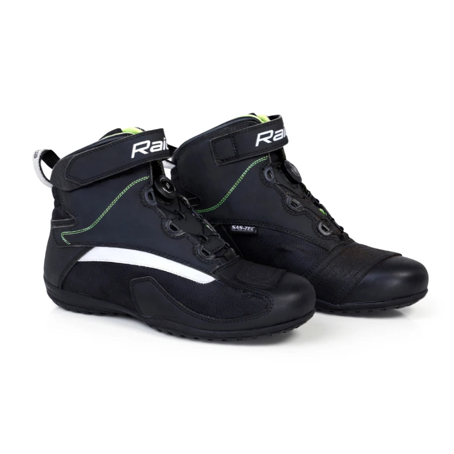 Raida Urbanr Riding Shoes in Black Green Color – Stylish, Protective & Quick-Lace Motorcycle Sneakers, Short Boots for Bike Riders, Best Riding Shoes for Indian Motorcycle Bikes Riding on Indian Roads for Urban Riding,
