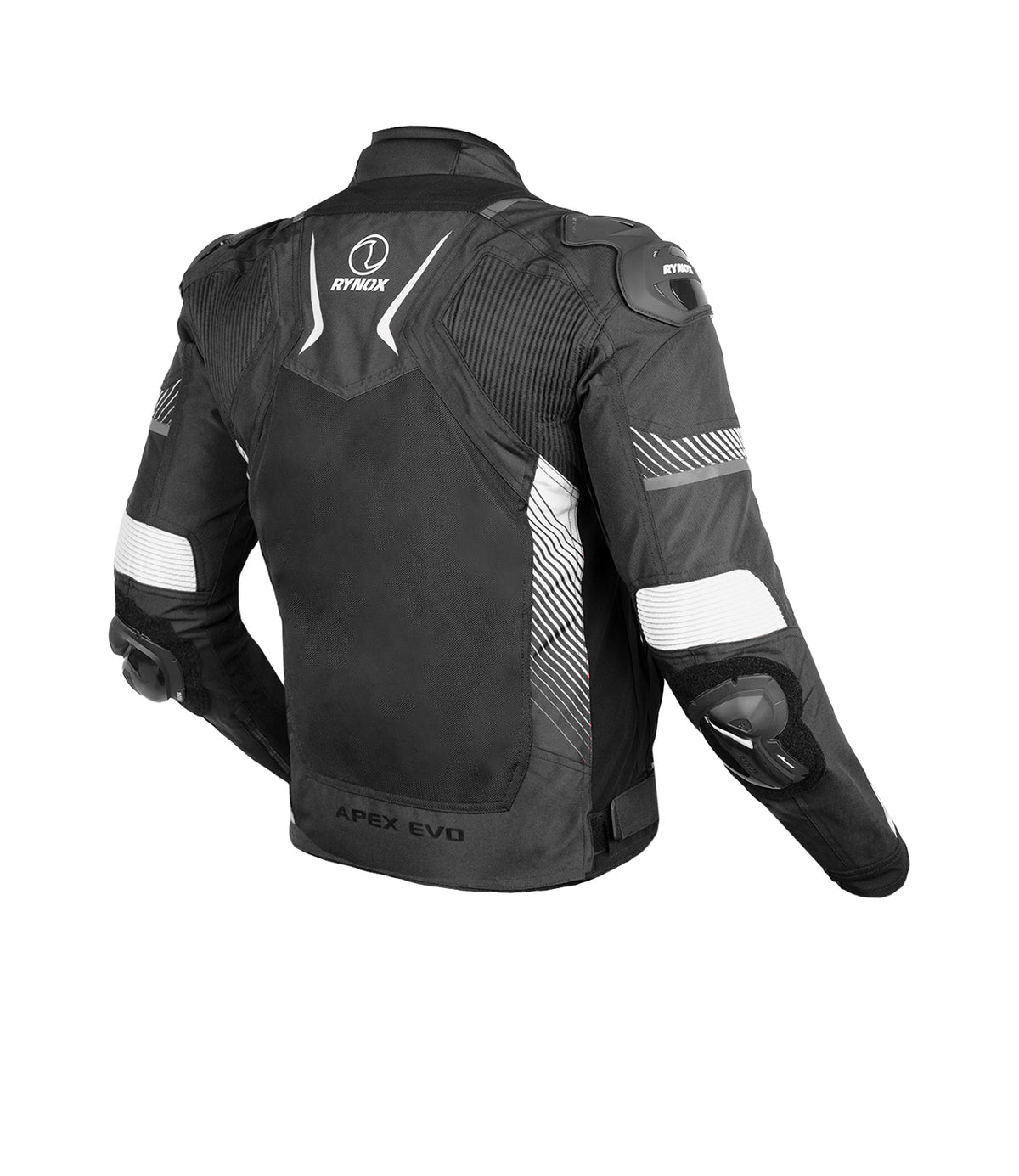 Rynox Apex Evo Riding Jacket in Black White | CE Certified Class AA Rated Supersport Jacket with RHEON Level 2 Armor, Best Riding Jacket in India, Best Riding Jacket in India under 15000, Bike Jacket for sport riding, road trips and long touring, Sports jacket for indian sports bikes designed for indian roads