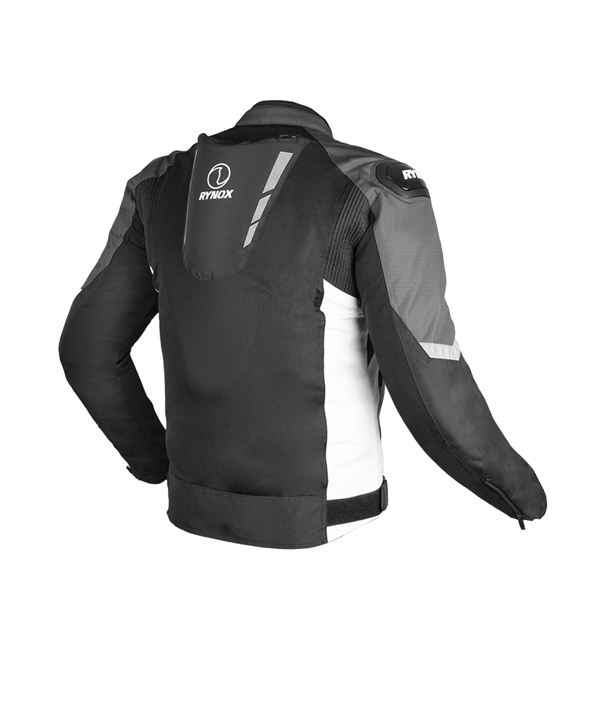 Rynox DELTA GT Sports Riding Jacket in Black White Color | CE Level 2 Protection, Moto Sport Touring & Summer Mesh Ventilation, Best Riding Gear in India, Best Riding Jackets for Bike riders made for Indian Roads. Motorcycle Jackets for Long touring and road trips