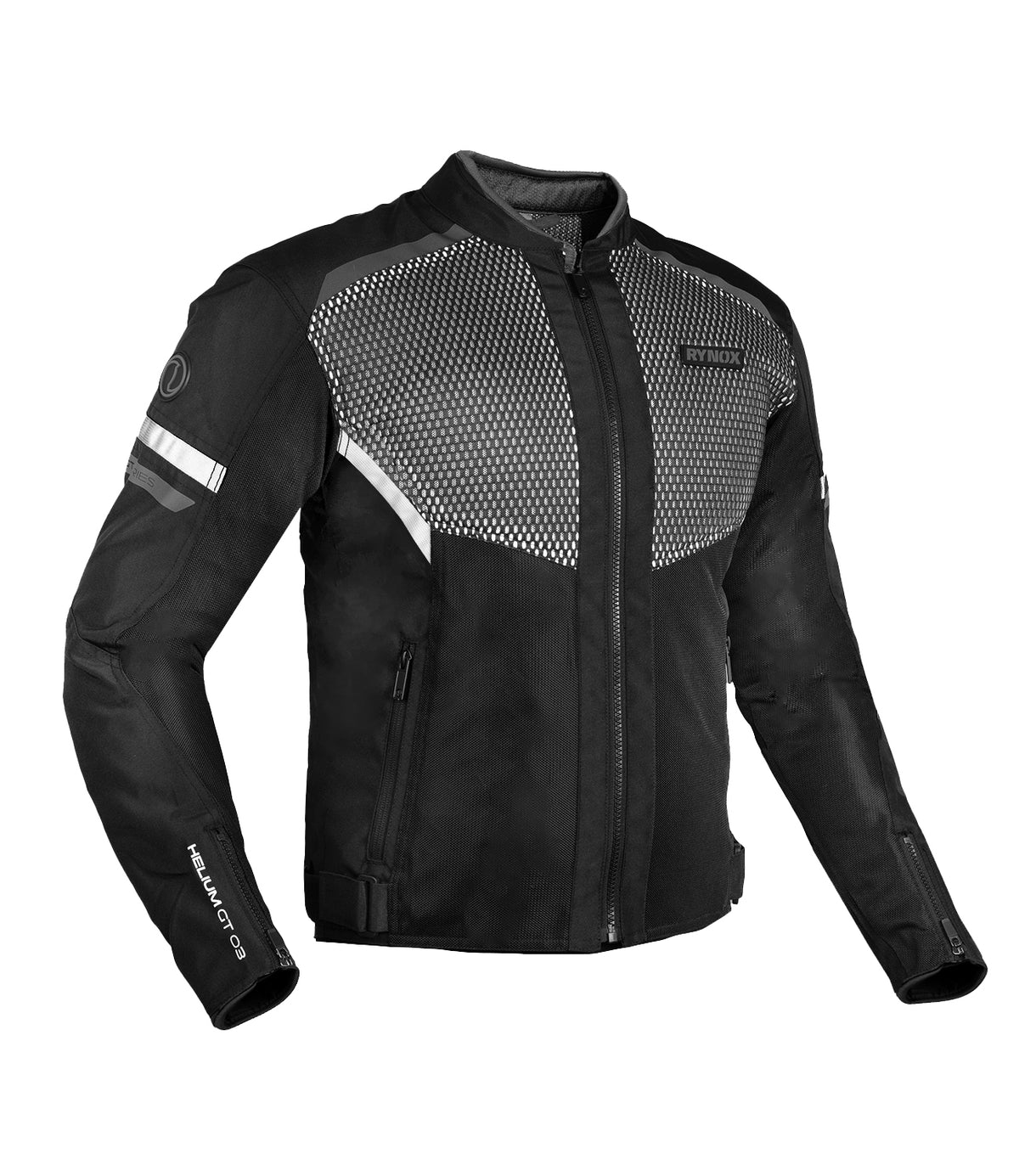 Rynox Helium GT 3 Riding Jacket in Black Grey Color - Lightweight CE Level 2 Certified Mesh Jacket, Best Riding Jacket in India, Mesh jacket for Bike Riders, Best Bike Jacket for Road Trips, Long Touring, Motorcycle Tours,