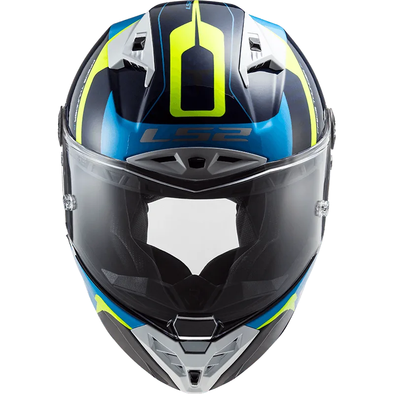 Black Blue Yellow color motorcycle bike helmet from LS2 Brand, Best Full Face Bike Helmet in India, Stylish Helmets in India with High Quality Carbon Fiber material, Safest Helmet for Indian Roads