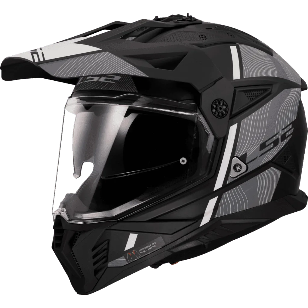 Ls2 Mx436 Pioneer 2 Hill Matt Black White Dual Sports Helmet, Best LS2 helmet in India, Best Black Helmet for Bike Motorcycle like r15, yamaha, ktm