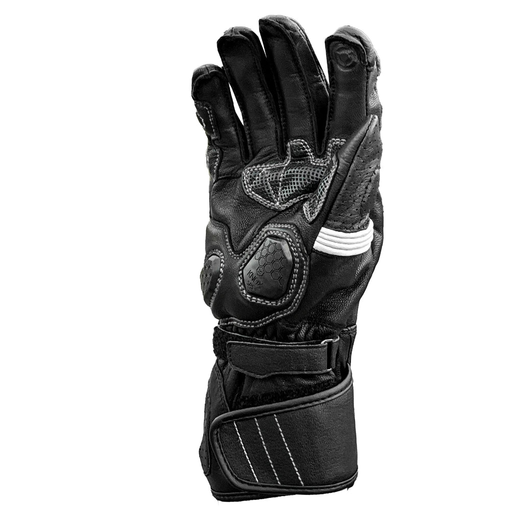 Raida Aeroprix Carbon Edition Full Gauntlet Riding Gloves in Black White, Carbon Fiber Protection, Safest Bike Gloves in India, Best Riding Gloves for Bike riders in india