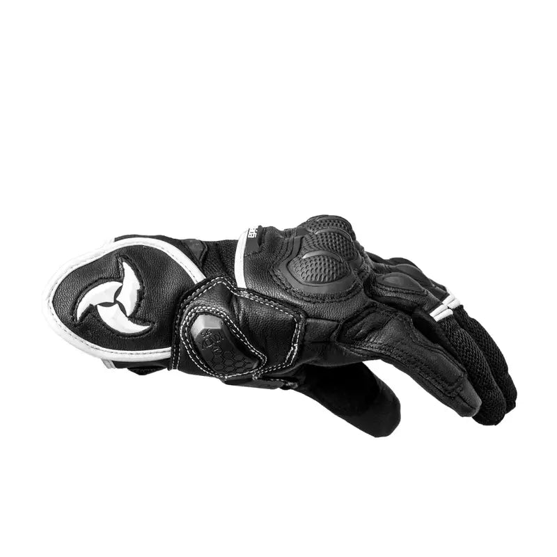 Raida AirWave Full Leather Motorcycle Riding Gloves in Black White Color – Knox® SPS, TPR Protection & Touchscreen Ready, Best Riding Gloves in India, Safe Bike Gloves for Indian Riders,