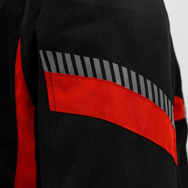 Raida Bolt Motorcycle Jacket in Back Red Color – Ce Level 2 Armored, Lightweight All-Terrain Riding Jacket, Best Riding Jacket for Bike Riders in India, Best Bike Jacket for Long Touring, Road Trips, Long Bike Rides with full safety protection