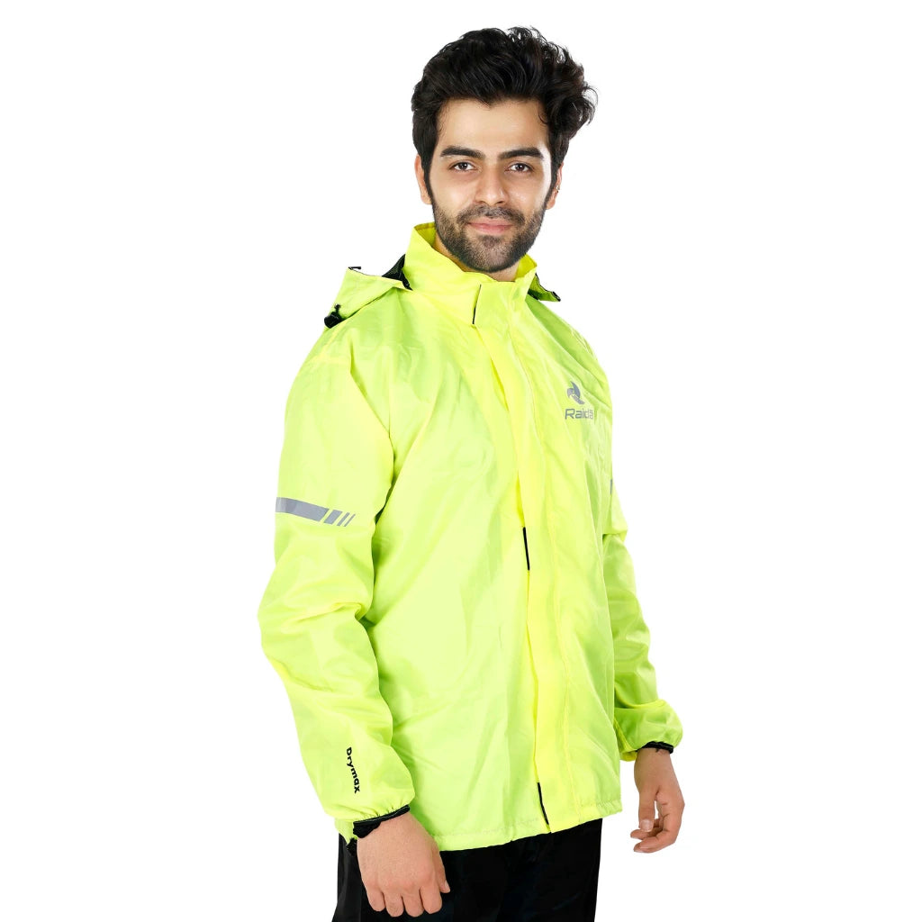 Raida Drymax 15K Rain Jacket in Hi Viz Yellow Color – Waterproof Motorcycle Rain Jacket With 15,000Mm Rating, Best Rain Jacket for Bike Riders, Waterproof Jackets for Long Touring, Road Trips, Best Raingear for Bikers, Best Raincoat for Riders in India