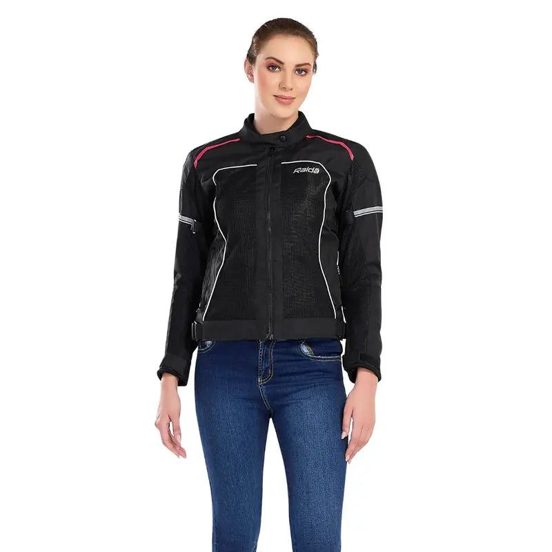 Raida Empress Womens Riding Jacket in Black Pink Color – Bike Jacket for female riders with Ce Level 2 Armored Protection, Womens Bike Jacket is Tailored Fit For Female Riders, Best womens riding jacket for long touring, road trips and long bike rides