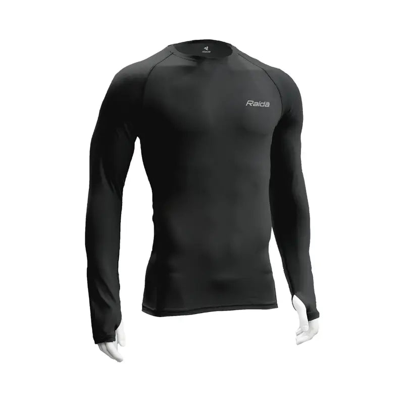 Raida High Performance Base Layer (Upper) in Black Color – Breathable, Anti-Odor Compression Shirt For Riders & Athletes, Inner wear for bike riders, Best Base layer for riders in India, top layer inners for long touring, road trips.