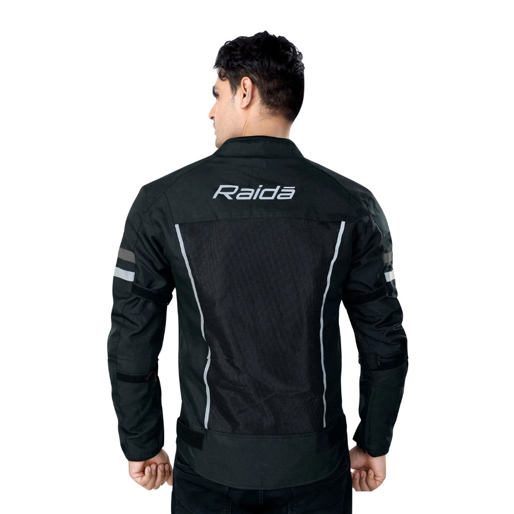 Raida Tourer Motorcycle Jacket in Black Color – Budget-Friendly Best Riding Jacket under 5000 in India, Best Bike jacket for riders under 5k, Ce Level 2 Armored Riding Jacket ith full safety and protection, Best Bike Jacket for Long touring, road trips, safe long tours for motorcycle riders riding Indian Bikes