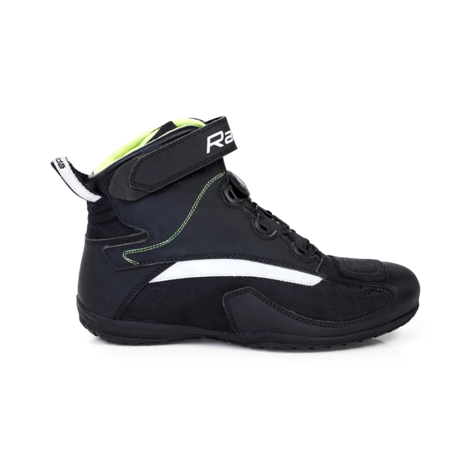 Raida Urbanr Riding Shoes in Black Green Color – Stylish, Protective & Quick-Lace Motorcycle Sneakers, Short Boots for Bike Riders, Best Riding Shoes for Indian Motorcycle Bikes Riding on Indian Roads for Urban Riding,