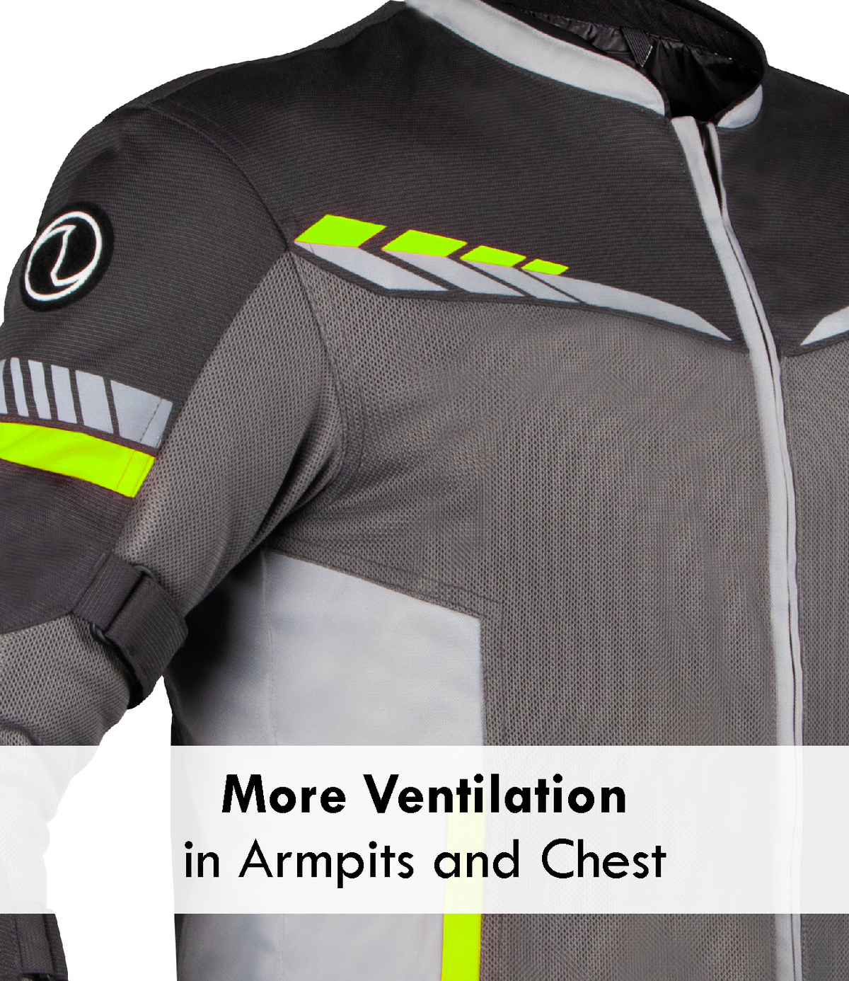 Rynox Air GT 4 Mesh Jacket in Grey Hi Viz Green Color - CE Level 2 Certified Class A Sporty Riding Jacket for Commutes and Adventures, Best Riding Jacket under 8k, Best Mesh Jacket in india safe for indian roads and best for road trips, Rynox Riding Jacket for men for Indian Bikes and all motorcyles in India
