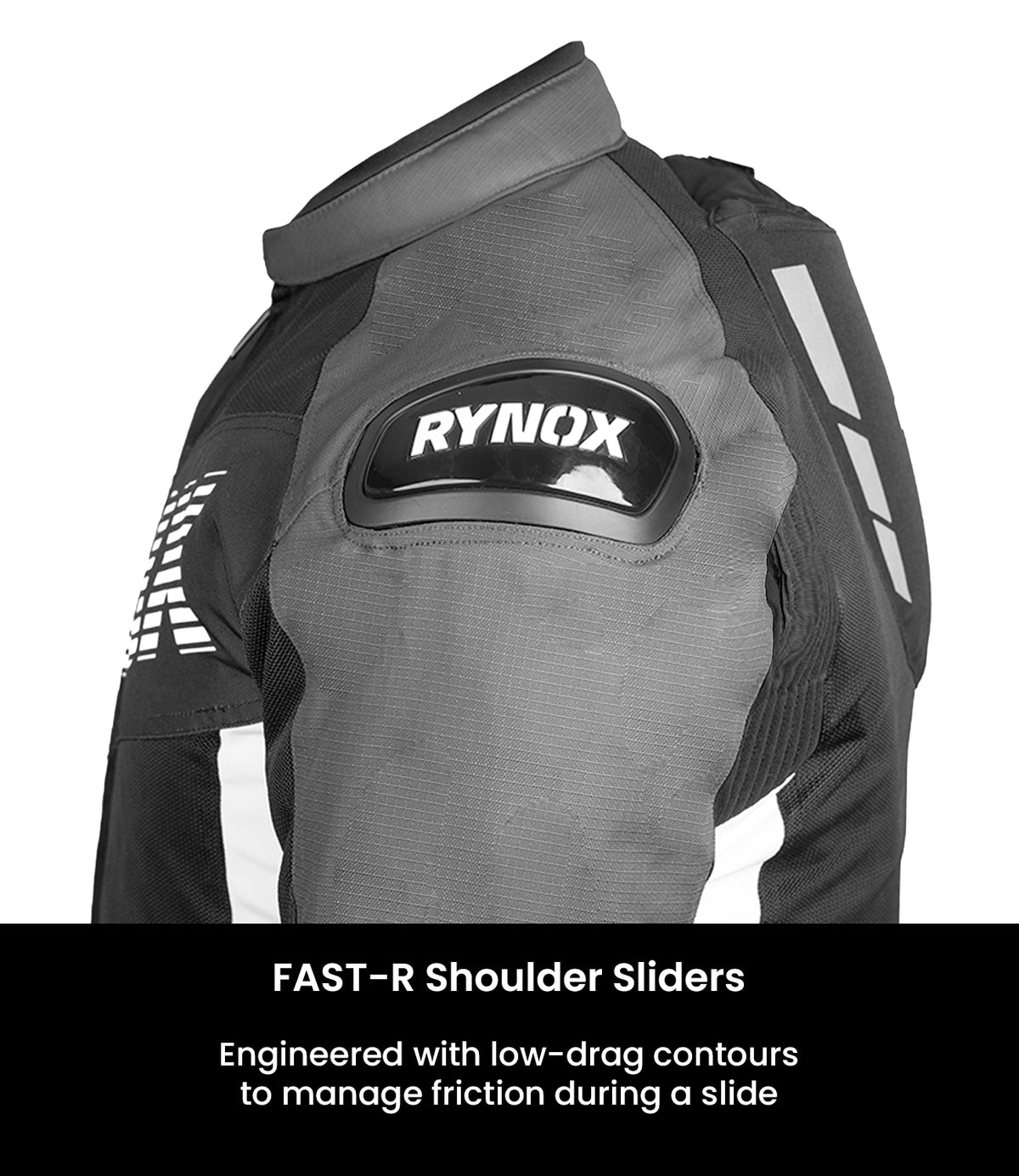 Rynox DELTA GT Sports Riding Jacket in Black White Color | CE Level 2 Protection, Moto Sport Touring & Summer Mesh Ventilation, Best Riding Gear in India, Best Riding Jackets for Bike riders made for Indian Roads. Motorcycle Jackets for Long touring and road trips