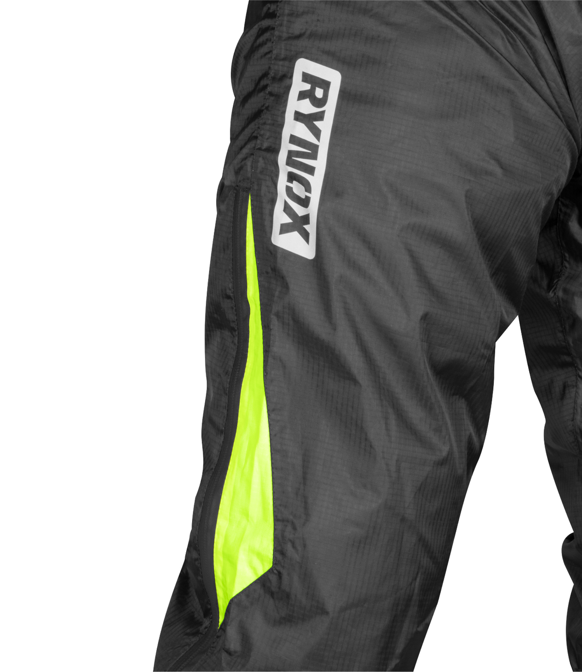Rynox H2Go Pro Rain Pants in Black Hi Viz Green Color - Premium Waterproof Riding Pants for heavy rain monsoon bike riding, Best Rain Gears for road trips, Best Riding pant for motorcycle in india used for long touring.