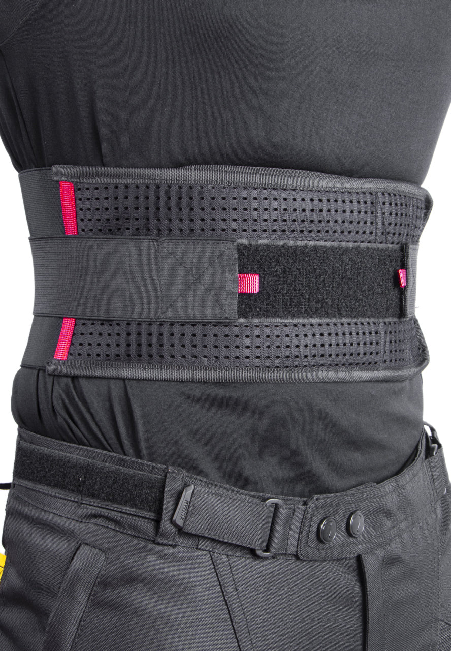 Rynox Lumbar Support Belt in Black color - Adjustable & Comfortable for Long Rides, Best Lumbar Belt for bike riders in india, Back Support belt for road trips, long touring to get rid of back pain for bike riders for Indian Motorcycle bikes