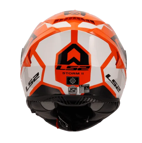 LS2 Storm 2 Kronos Full Face Helmet, Best Affordable Race Helmet in India, Clear Visor Stylish Graphics Helmet safe for indian roads, Top LS2 Helmet in Orange White Color for Indian Motorcycle Bikes like Royal Enfield, KTM, Yezdi, Pulsar, Triumph,
