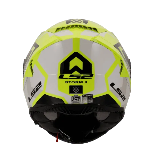 LS2 Storm 2 Kronos Full Face Helmet, Best Affordable Race Helmet in India, Clear Visor Stylish Graphics Helmet safe for indian roads, Top LS2 Helmet in Yellow White Color for Indian Motorcycle Bikes like Royal Enfield, KTM, Yezdi, Pulsar, Triumph,