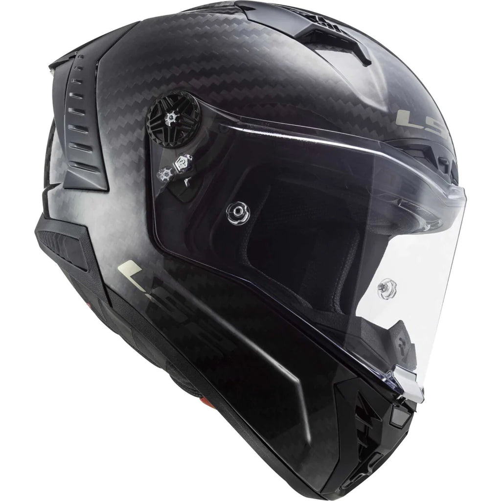 Black motorcycle helmet with clear visor FIM Certified, Ls2 Ff805 Thunder Carbon Full Face Bike Helmet Black Gloss color, Best Black Helmet in India, Safest Helmet for Indian Roads