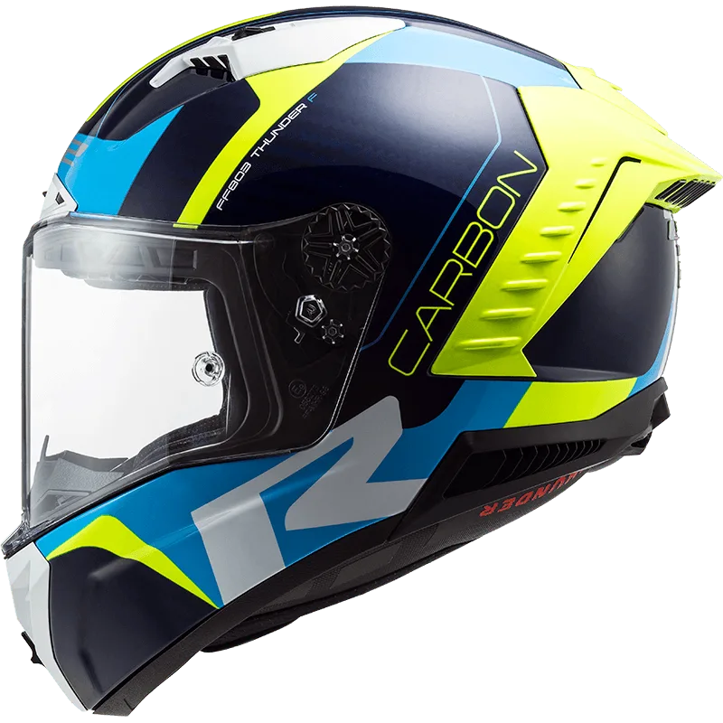 Black Blue Yellow color motorcycle bike helmet from LS2 Brand, Best Full Face Bike Helmet in India, Stylish Helmets in India with High Quality Carbon Fiber material, Safest Helmet for Indian Roads