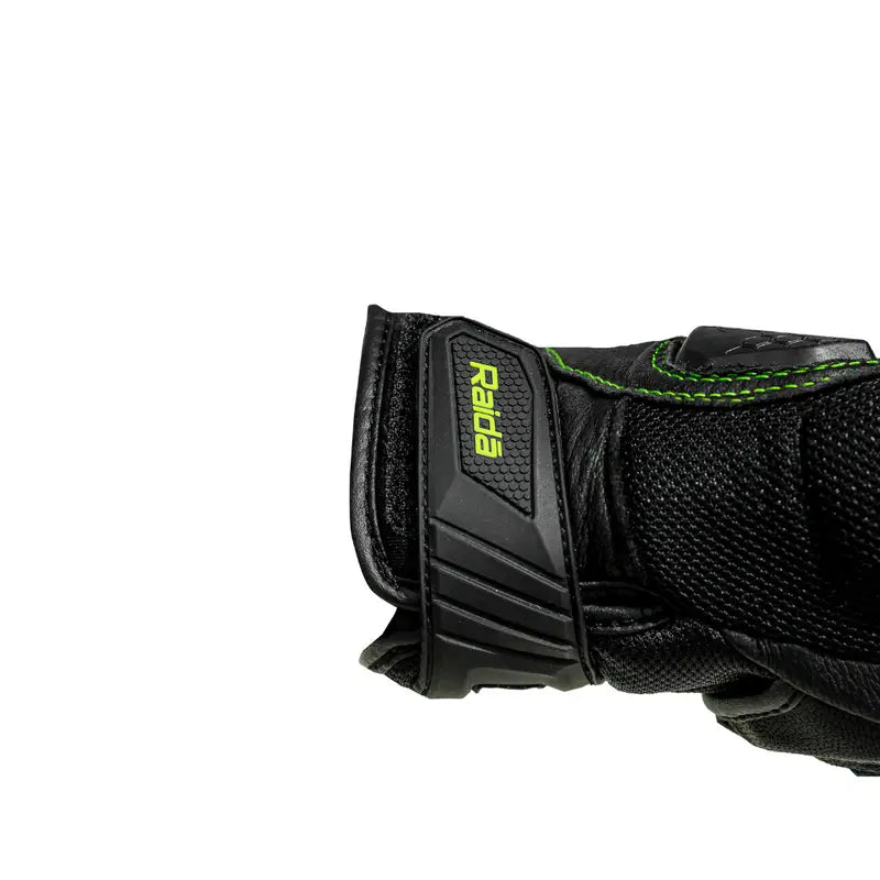 Raida AirWave Full Leather Motorcycle Riding Gloves in Black Green Color – Knox® SPS, TPR Protection & Touchscreen Ready, Best Riding Gloves in India, Safe Bike Gloves for Indian Riders,