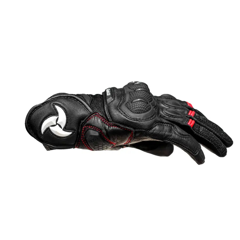 Raida AirWave Full Leather Motorcycle Riding Gloves in Black Red Color – Knox® SPS, TPR Protection & Touchscreen Ready, Best Riding Gloves in India, Safe Bike Gloves for Indian Riders,