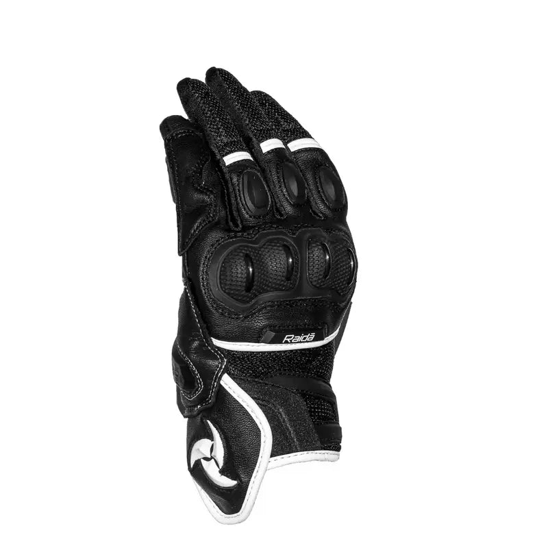 Raida AirWave Full Leather Motorcycle Riding Gloves in Black White Color – Knox® SPS, TPR Protection & Touchscreen Ready, Best Riding Gloves in India, Safe Bike Gloves for Indian Riders,