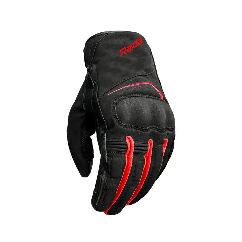 Raida Aqdry Waterproof Riding Gloves Black Red Color – All-Weather Comfort, Smart Touch & Lightweight Rain Protection, Best riding gloves in India, Bike Gloves for rainy season, waterproof gloves for bike riding, road trips, long touring