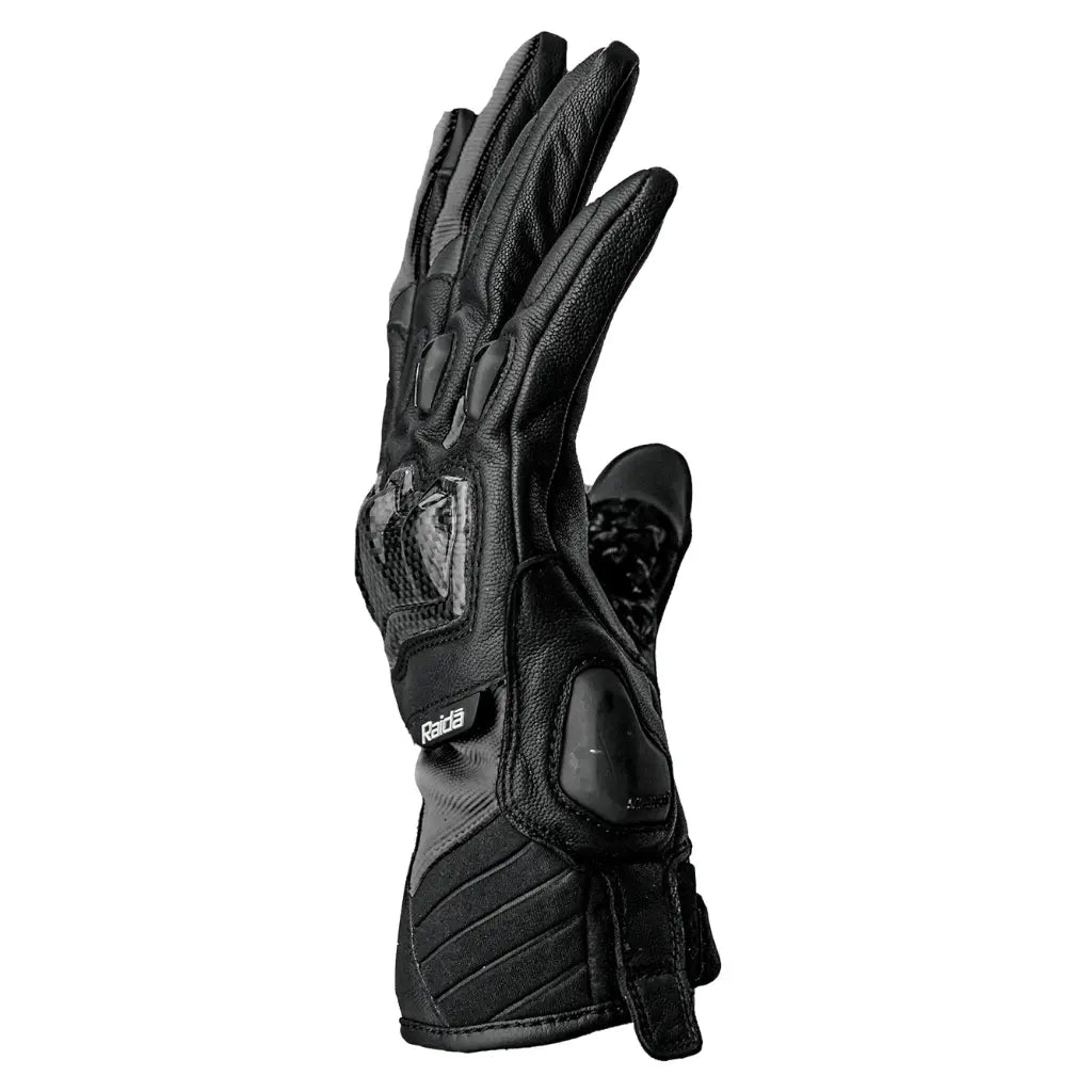Raida Carbonite Bike Riding Gloves Black Color – Carbon Fiber Knuckles, Leather Build, Touchscreen & Touring Ready, Best Riding Gloves in India, Best Riding gloves for bike riders for safe riding, road trips, long touring