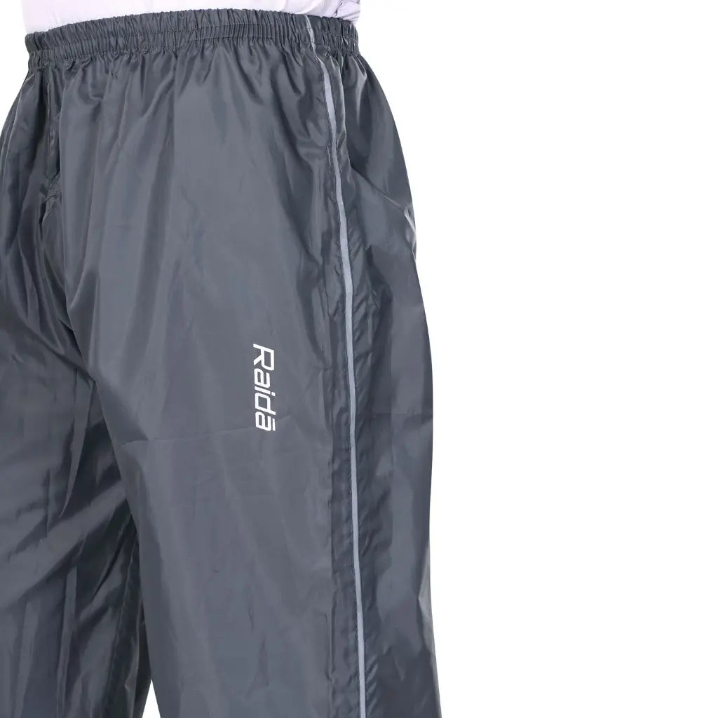 Raida Drymax Rainpants in Grey Color – Waterproof Overpants With Reflective Safety & Boot-Friendly Fit, Best Raincoat pants for Bike Riders, Best Waterproof Rain Pants in India for Long Touring, Road Trips, Bike Rides